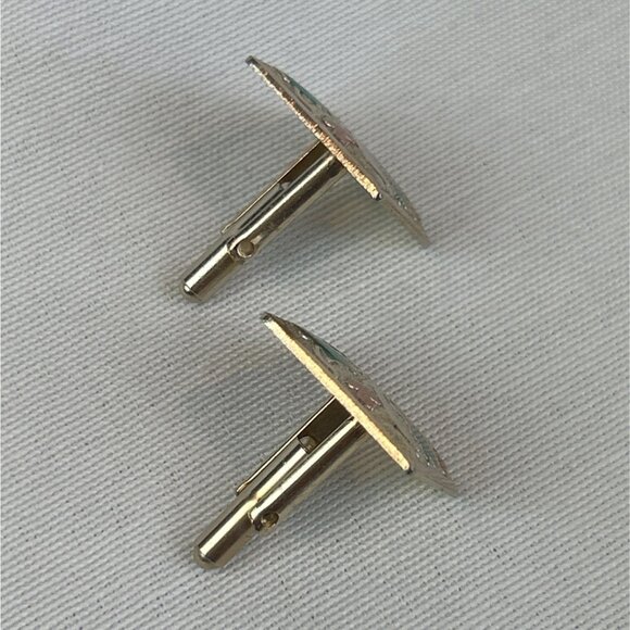 Vintage Gold Tone Square Cufflinks Leaf Design 80s 90s Nature - Picture 3 of 6